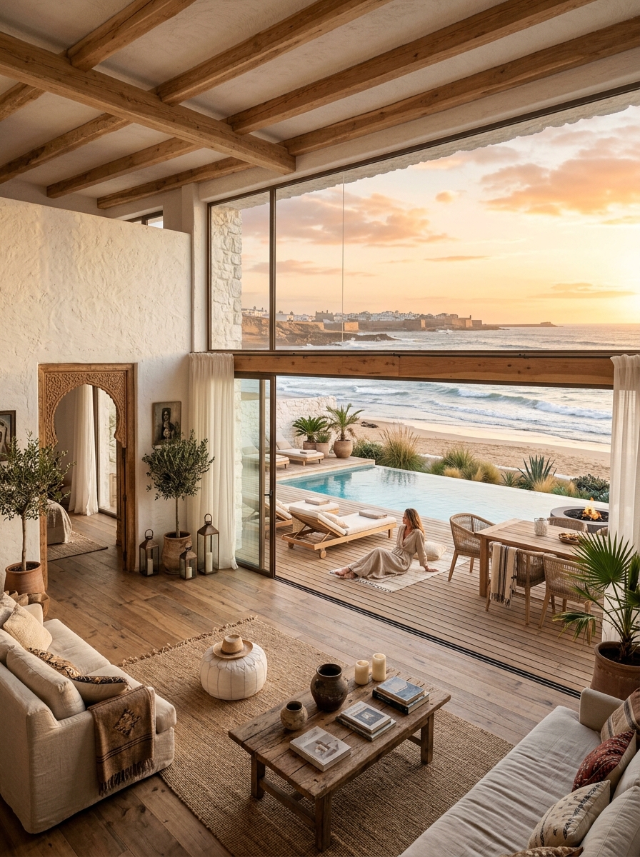 Vue sur les remparts et l'océan à Essaouira