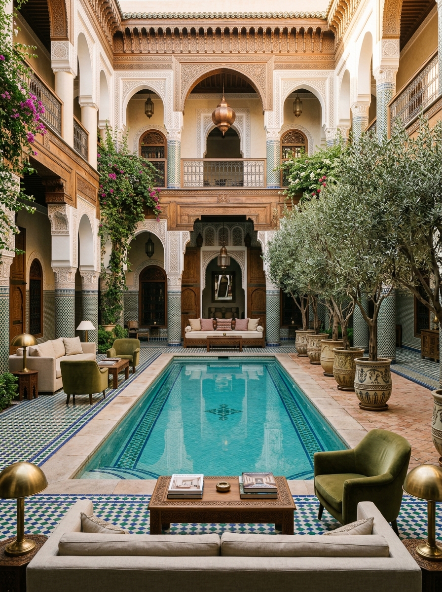 Cour intérieure d’un riad à Marrakech